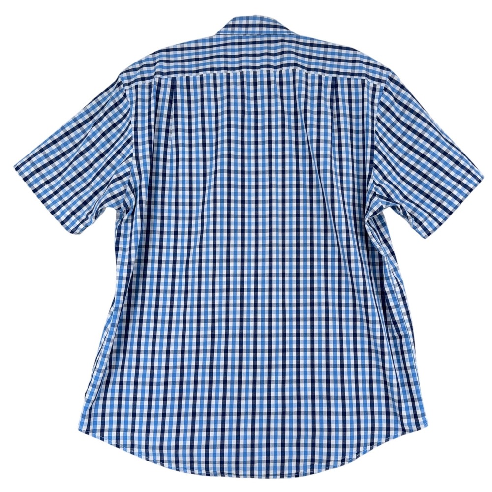 IZOD‎ Mens Short Sleeve Button Down Shirt Blue Gingham Plaid Size L G - Picture 2 of 6